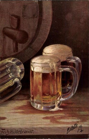 6 Künstler AK im Umschlag Bierstillleben von Fritz Hildebrandt