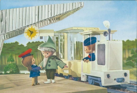 Foto Unser Sandmännchen, Sandmann, DDR Kinderfernsehen, Eisenbahn, Bahnhof