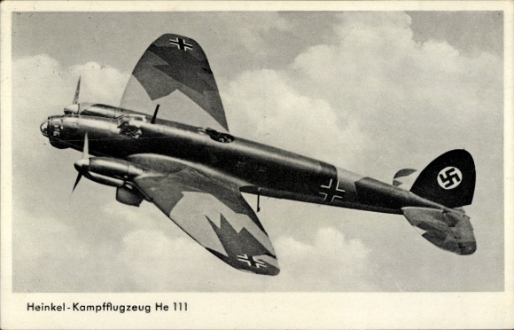 Ak Deutsches Kampfflugzeug, Heinkel He 111, Luftwaffe, Tarnfarben
