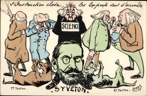 Künstler Ak Orens, Dreyfus, Karikatur, Wissenschaftler, Hund