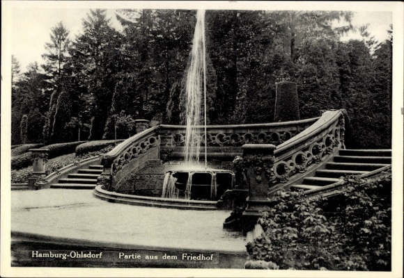 Ak Hamburg Nord Ohlsdorf, Friedhofsanlagen, Springbrunnen