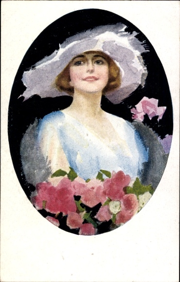 Passepartout Ak Frau mit Hut, Portrait