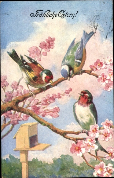 Künstler Ak Glückwunsch Ostern, Vögel