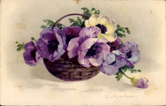 Künstler Ak Klein, Catharina, Glückwunsch Geburtstag, Blumen in einem Korb
