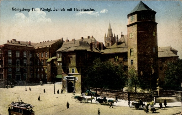 Ak Kaliningrad Königsberg Ostpreußen, Königsberg Schloss, Hauptwache,  Gebäude, Straßenansicht, P