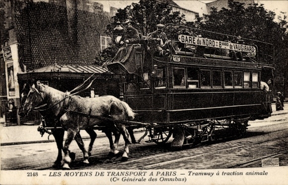 Ak Paris, Pferde-Straßenbahn, Cie. Generale des Omnibus, Gare du Nord - Boulevard de Vaugirard