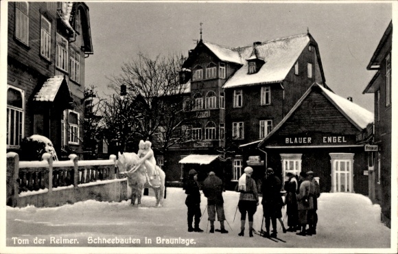 Ak Braunlage im Oberharz, Tom der Reimer, Schneebauten, Blauer Engel, Winter