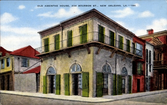Ak New Orleans Louisiana USA, Old Absinthe House, französisches Gebäude,  Bedeutung, Bourbon Stre