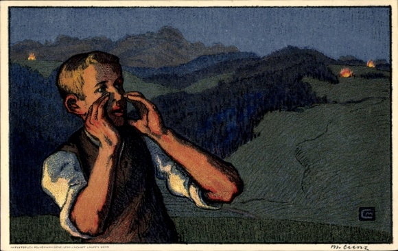 Ganzsachen Künstler Ak Schweiz, Bundesfeier 1925, rufender Junge
