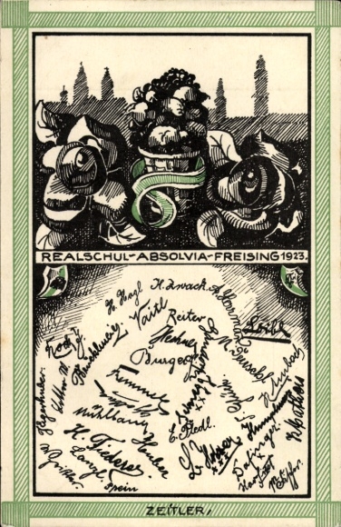 Studentika Künstler Ak Zeitler, Freising in Oberbayern, Realschul-Absolvia 1923