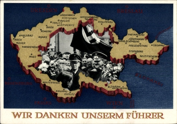 Ganzsachen Ak Wir danken unserm Führer, Sudetenland, Böhmen, Mähren, Hitler