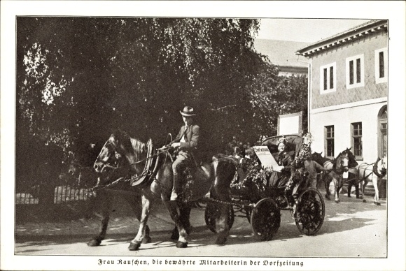 Ak Hildburghausen in Thüringen, Frau Rauschen, bewährte Mitarbeiterin der Dorfzeitung, Kutsche, Fest