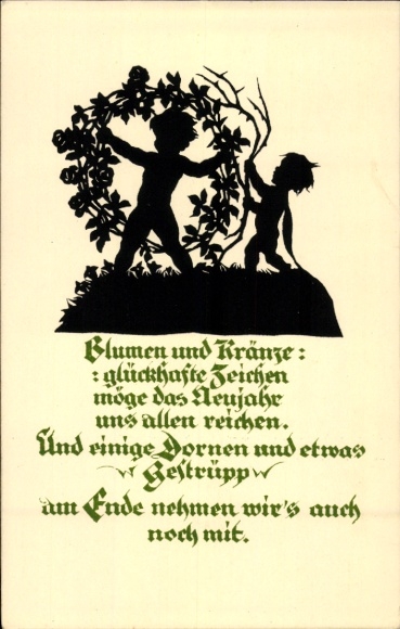 Scherenschnitt Ak Plischke, Georg, Kinder, Blumenkranz