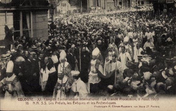Ak Köln, XX. Int. Eucharistischer Kongress 1909, Große Prozession, Bischöfe, Erzbischöfe