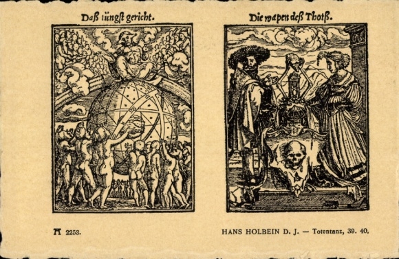 Künstler Ak Holbein, Hans d. J., Totentanz 39, 40, Daß jüngst gericht, wapen deß Thotß