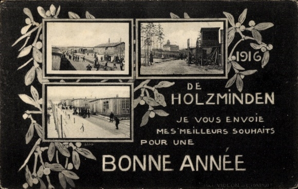Ak Holzminden in Niedersachsen, Kriegsgefangenenlager, Baracken, Neujahrskarte