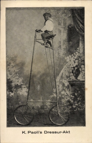 Ak K. Paoli's Dressur-Akt, Affe auf einem Hochrad