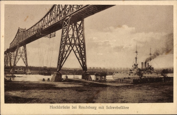 Ak Rendsburg in Schleswig Holstein, Hochbrücke mit Schwebefähre