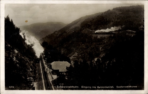 Ak Gremmelsbach Triberg im Schwarzwald, Eingang Haldentunnel, Seelenwaldkurve, Eisenbahn