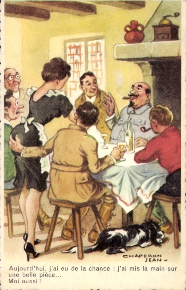 Künstler Ak Chaperon Jean, Gast fasst Kellnerin an den Hintern