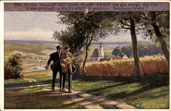 Künstler Ak Hey, Paul, Sommer, Wanderer, Die Sonne erwacht