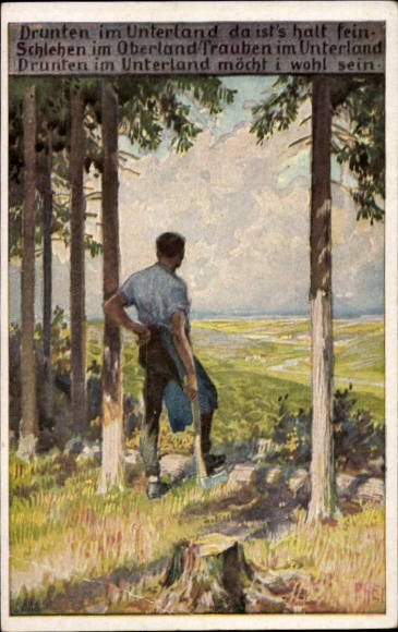 Lied Künstler Ak Hey, Paul, Volksliederkarte Nr. 60, Drunten im Unterland, Holzhacker