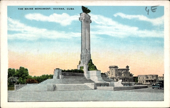 Ak Havana Havanna Habana Kuba, Maine Monument, Säule, Denkmal, Gedenkstätte, Crew des Schlachtsch