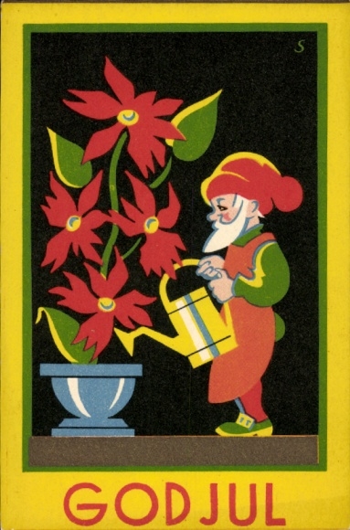 Ak Glückwunsch Weihnachten, Zwerg gießt eine Blume