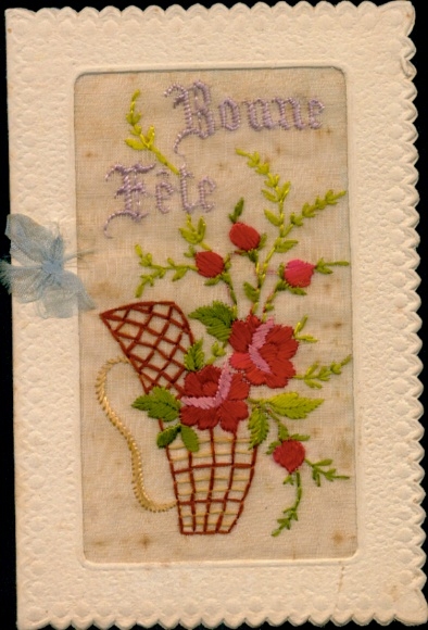 Seidenstick Ak Glückwunsch, Korb mit Rosen