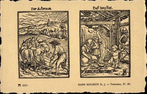 Künstler Ak Holbein, Hans d. J., Totentanz 37, 38, Ackermann, Jung Kint