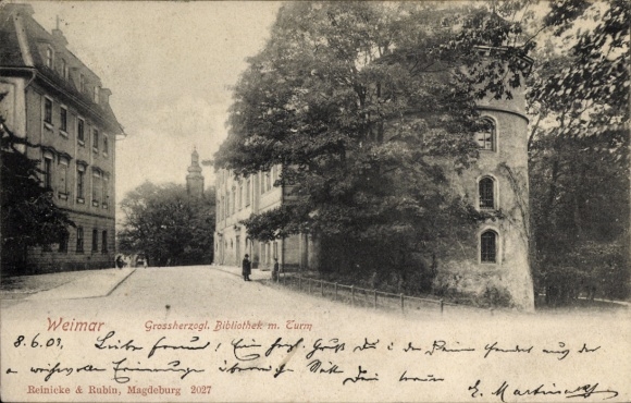 Ak Weimar in Thüringen, Goethe,  Bibliothek, Turm, 1901