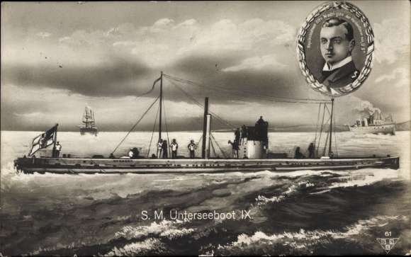 Ak Deutsches U Boot, Unterseeboot, SM U 9, Kapitänleutnant Otto Weddigen