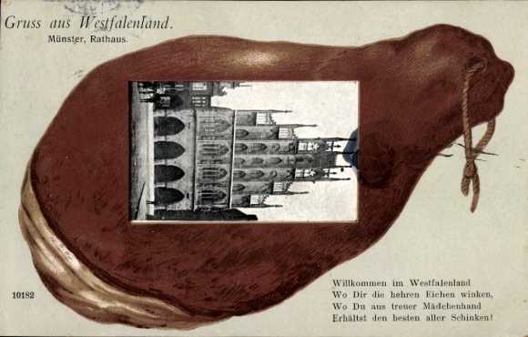 Passepartout Ak Münster in Westfalen, Rathaus, Gedicht, Schinken