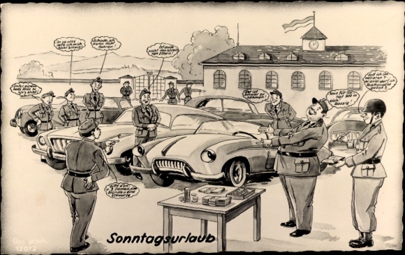 Ak Sonntagsurlaub, Deutsche Soldaten, Autos