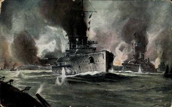 Künstler Ak Stöwer, Willy, Beschießung englischer Küstenplätze durch deutsche Kriegsschiffe, I WK