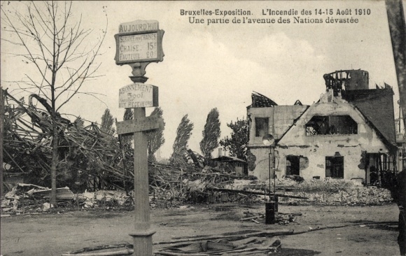 Ak Brüssel Belgien, Weltausstellung 1910, Avenue des Nations, Nach dem Brand