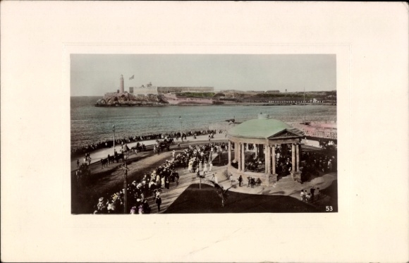 Ak Havanna Habana Kuba, Blick auf das Meer, Menschenmenge, Pavillon, Leuchtturm, Morro Castle