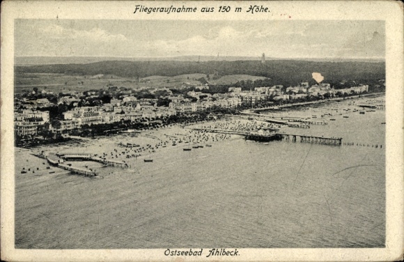 Ak Ostseebad Ahlbeck auf Usedom, Fliegeraufnahme