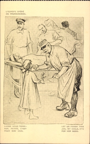 Künstler Ak Raemaekers, Louis, L'Europe opéré du Prussianisme, Europa auf dem Operationstisch