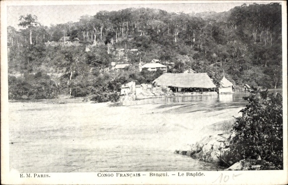 Ak Bangui Zentralafrikanische Republik, Flusslandschaft, Hütten, Bäume, Congo Français,  Le Rapid