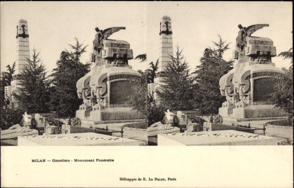 Stereo CPA Milan, Lombardie, Cimetiere Monument Funéraire