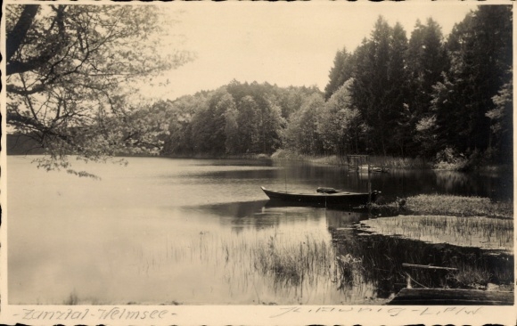 Foto Ak Zdroisko Zanztal Kłodawa Kladow in der Neumark Ostbrandenburg, Welmsee, Boot