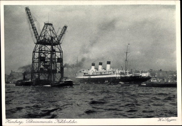 Ak Hamburg, Hafen, Schwimmender Kohlenheber, Dampfschiff, Kran