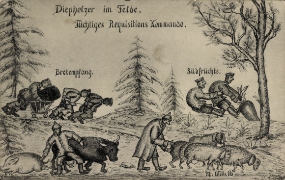 Künstler Ak Deutsche Soldaten, Diepholzer im Felde, Tüchtiges Requisitions Kommando, Brotempfang