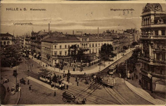 Ak Halle an der Saale, Riebeckplatz, Magdeburger Straße, Leipzigerstraße