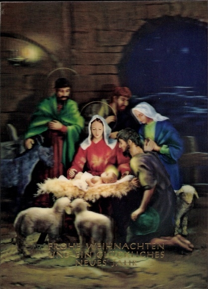 3-D Ak Glückwunsch Weihnachten, Heilige Familie
