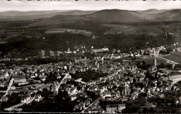 Ak Waiblingen in Württemberg, Luftaufnahme von  Stadtansicht, Landschaft, Bäume, Felder