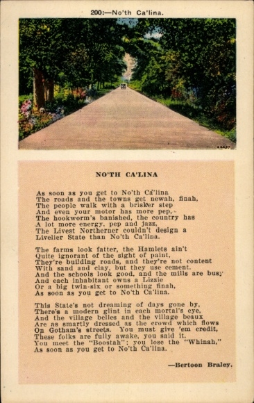 Gedicht Ak North Carolina USA, No'th Ca'lina von Bertoon Braley