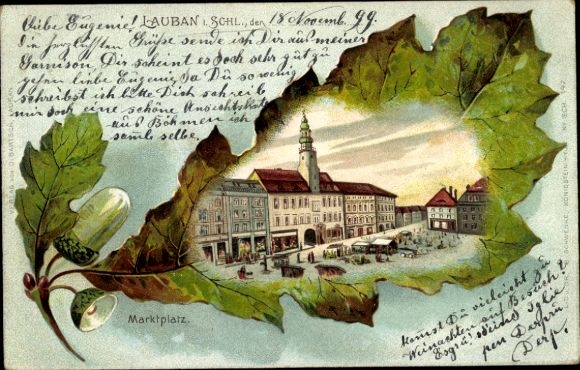 Eichenblatt Litho Lubań Lauban Schlesien, Marktplatz