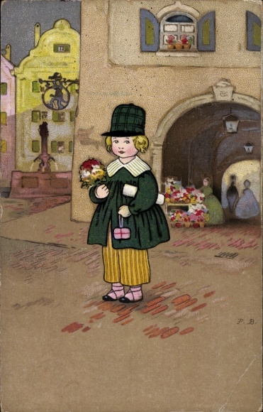 Künstler Ak Baumgarten, Fritz, Kind mit Blumen